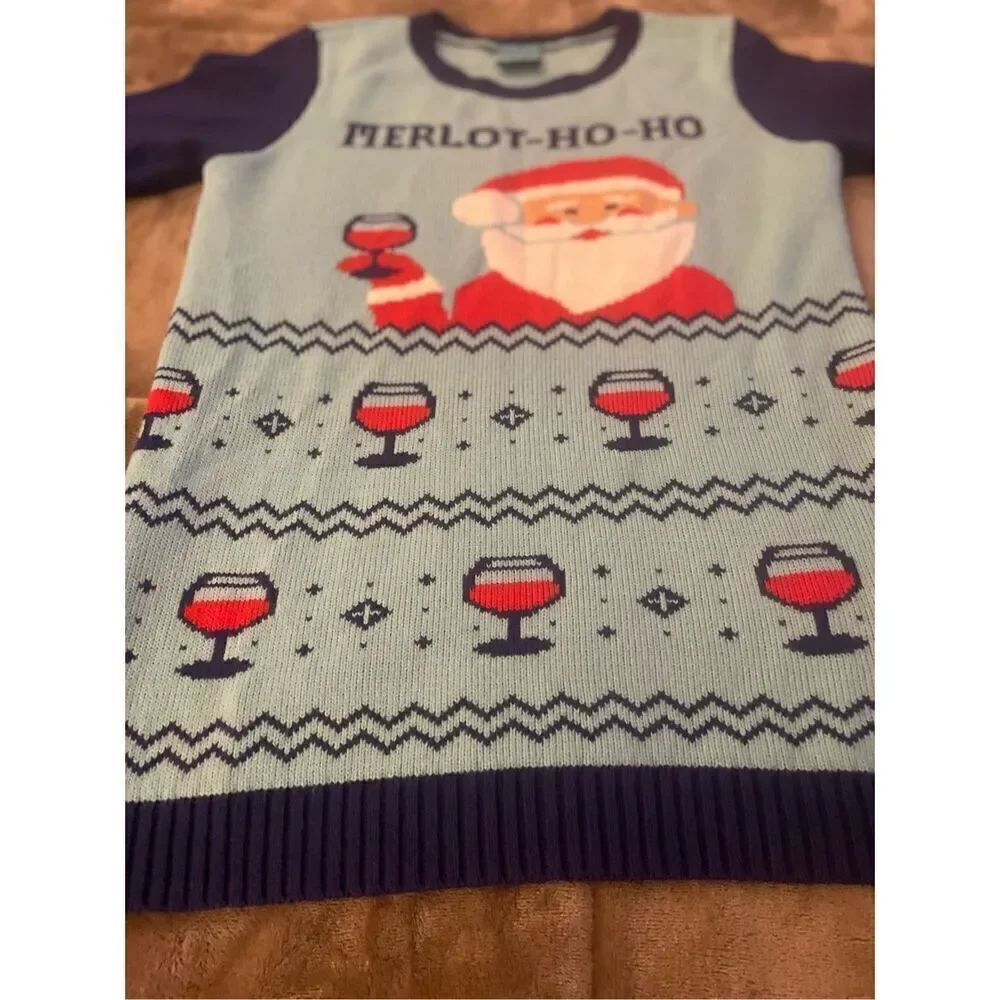 Norther Pole Pullover Merlot Ho Ho Drinking Santa Holiday Sweater Green/ Red S - Picture 7 of 7